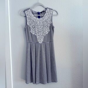 Blue and White Sleeveless A-Line Mini Dress with Lace. Size small